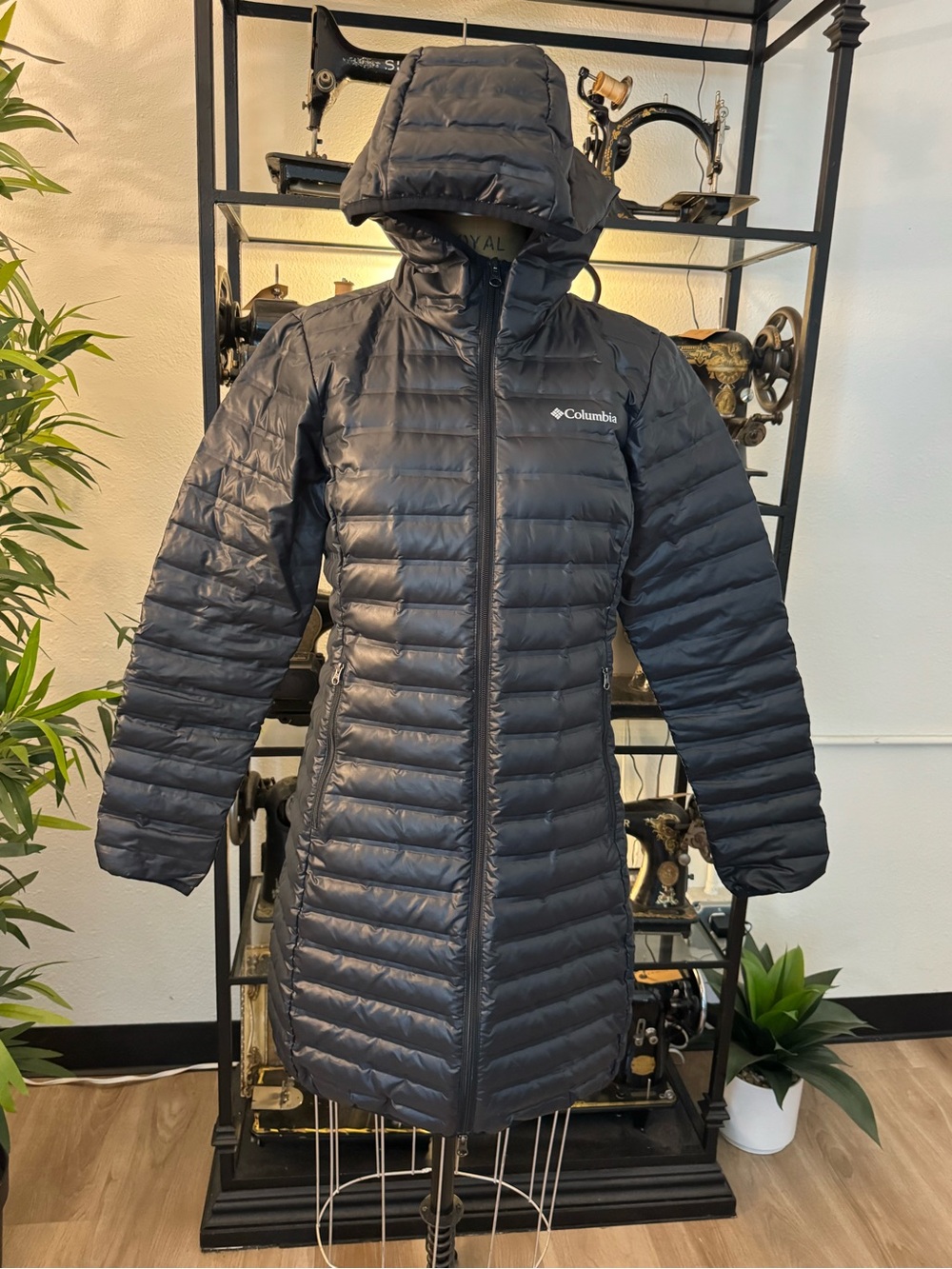 Columbia Women's Black Long Hooded Packable Puffer Jacket